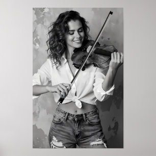 Poster Melodia de Violino Monocromático e Tela da Graça
