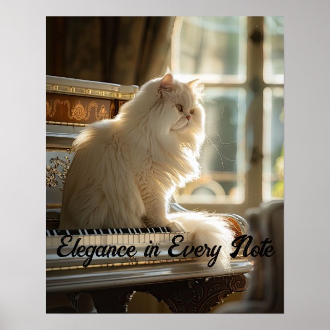 Poster Melodia Majestosa: Gato Persa no Piano (Frente)