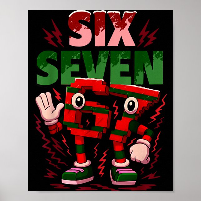 Poster Meme 6 7 Seis Sete Cérebro Italiano Natal Vermelho (Frente)