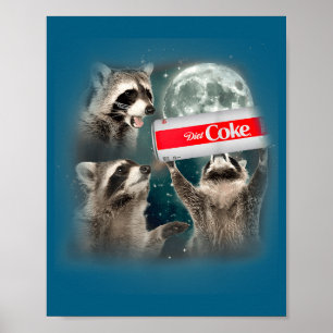 Poster Meme de Guaxinim 3 Guaxinins Uivando para a Lua En