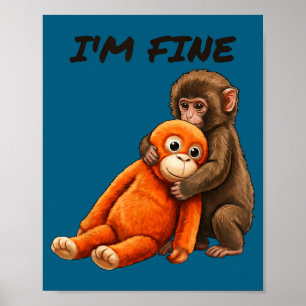 Poster Meme de macaco triste punho com um brinquedo laran