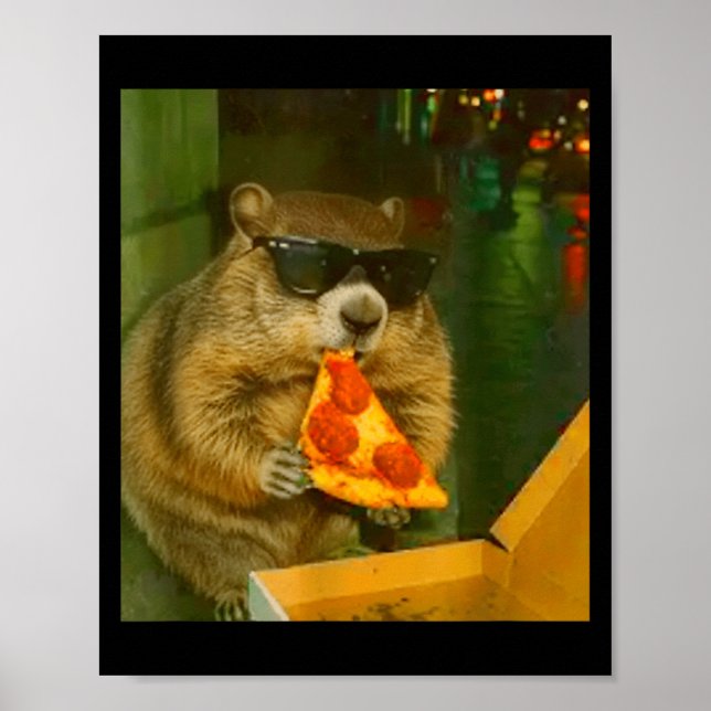 Poster Meme de Roedor Esquilo Comendo Pizza Engraçado (Frente)