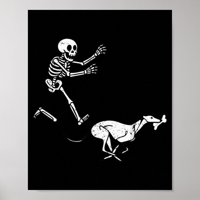 Poster Meme Divertido Greyhound Esqueleto Correndo Hallow (Frente)