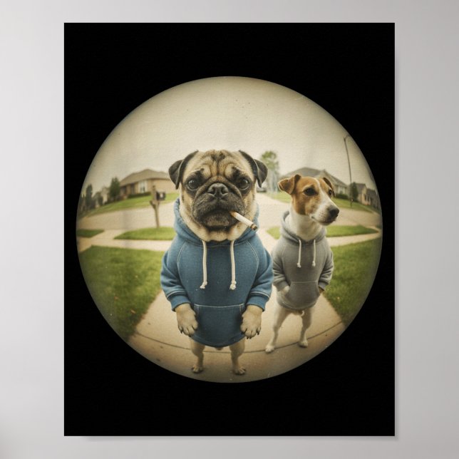 Poster Meme do cachorro pug fumando na varanda com efeito (Frente)