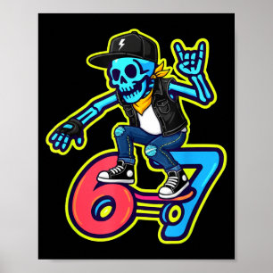 Poster Meme engraçado de esqueleto skatista 67 Skate retr