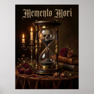 Poster Memento Mori Ampulheta Crânio Vanitas Sombrio