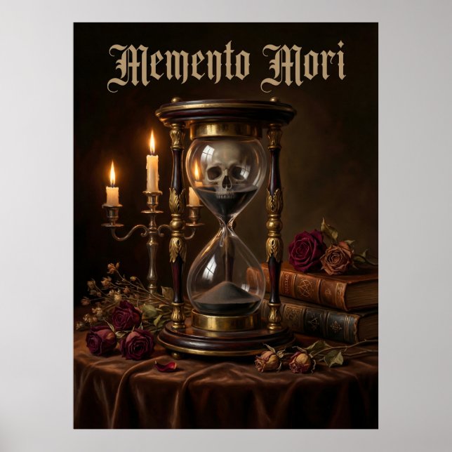 Poster Memento Mori Hourglass Skull Vanitas Dark  (Frente)