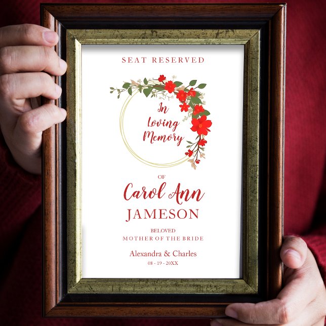 Poster Memória Amorosa Floral de Fio de Sombras Vermelhas (Red Shades Floral Wreath Wedding Loving Memory Poster.)