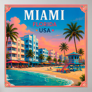 Poster 🌴 Memória da Praia de Miami Flórida do South Beac