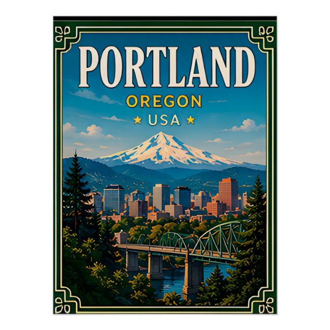 Póster 🌲 Memória de Portland Oregon de Mountain View 🌲 (Frente)