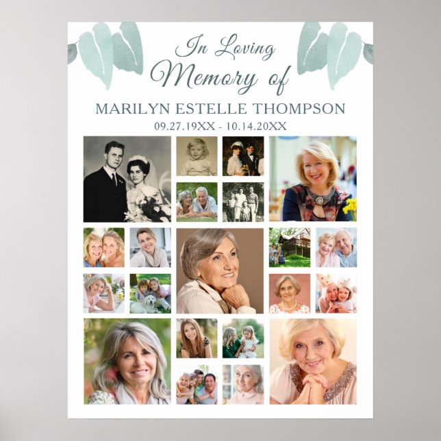 Poster Memorial 21 Folhas de Coração Botânica de Colagem  (Frente)