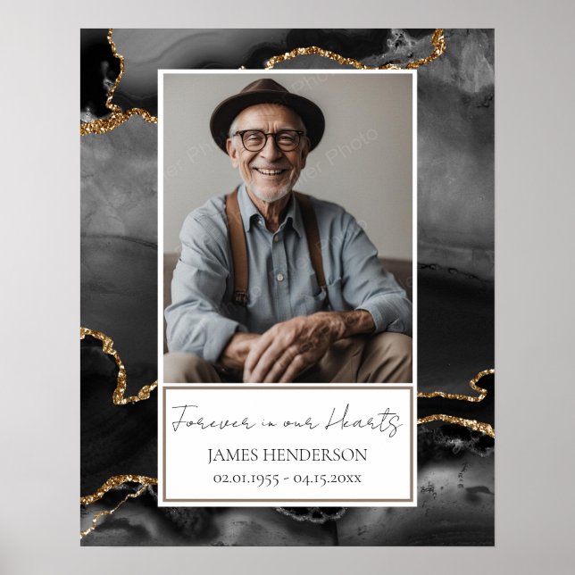 Poster Memorial Black and Dourado Marble Photo (Frente)