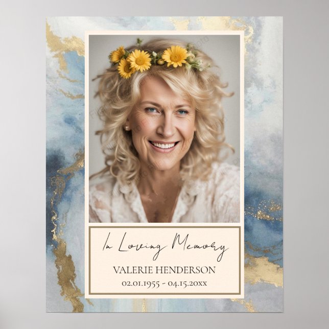 Poster Memorial Blue e Dourado Funeral Fotográfico (Frente)