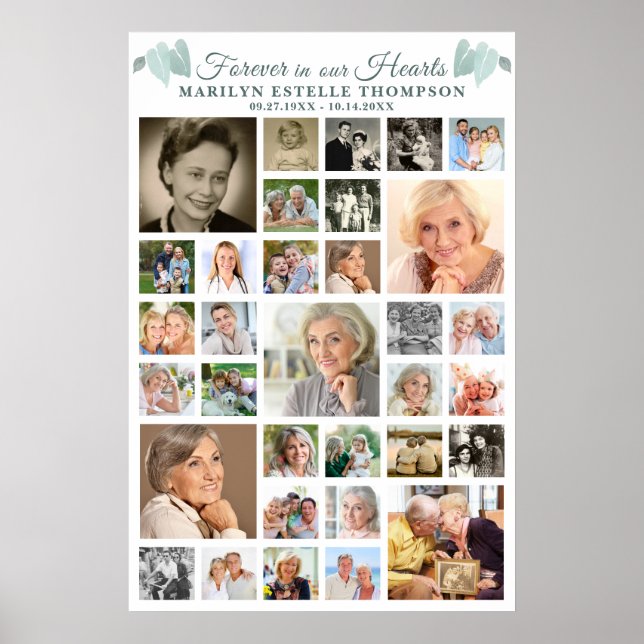 Poster Memorial Botanical Hearts 33 Photo Collage (Frente)