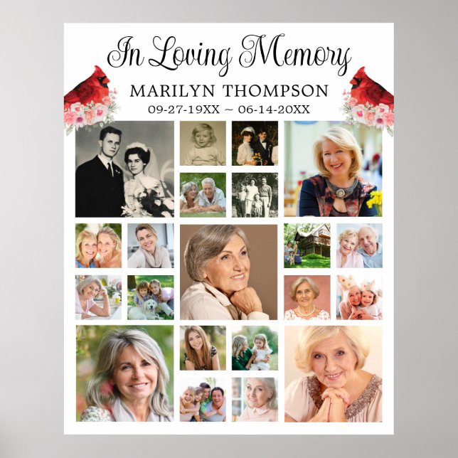 Poster Memorial Cardeal Floral Colagem de 21 Fotos (Frente)