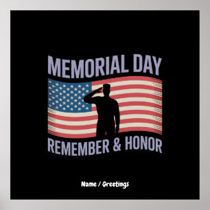 Poster Memorial Day Lembre-se & Honrar Patriotic USA Flag
