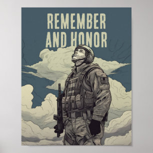 Poster Memorial Day Soldier Clouds Lembra-se e honra