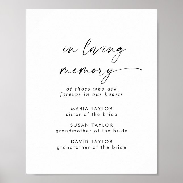 Poster Memorial de Casamento em Letra Moderna Em Memória  (Frente)