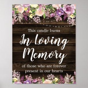 Poster Memorial de Casamento Luz de Corda Floral Roxo Rú