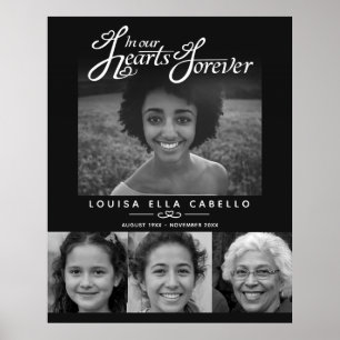 Poster Memorial em fotos de corações preto funerário