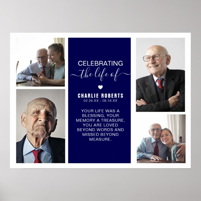 Poster Memorial Moderno de Grade de Fotos | Funeral (Frente)