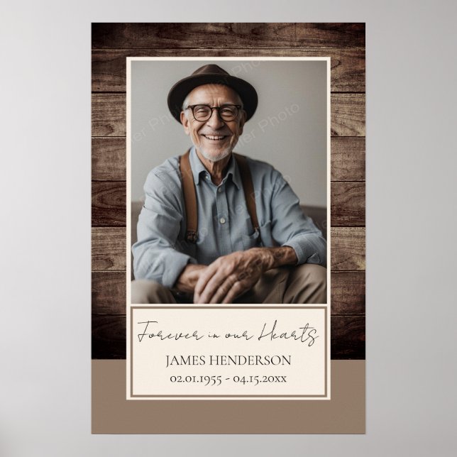 Poster Memorial Rusitc Wood Foto Funeral Bem-vindo (Frente)