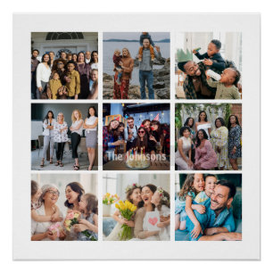 Póster Memórias da Família 9 Grade de Fotos Colagem Perso
