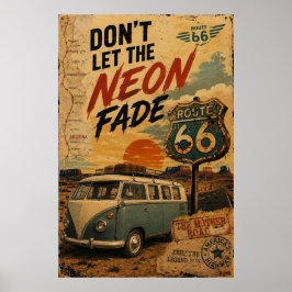Poster memórias da rota 66 Neon Fade Viagem de Carro Vint