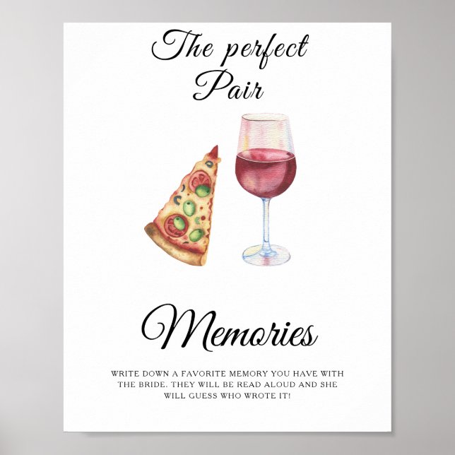 Poster Memórias do Chá de Noiva com Pizza e Vinho com a n (Frente)