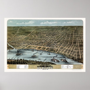 Póster Memphis, mapa panorâmico do TN - 1870