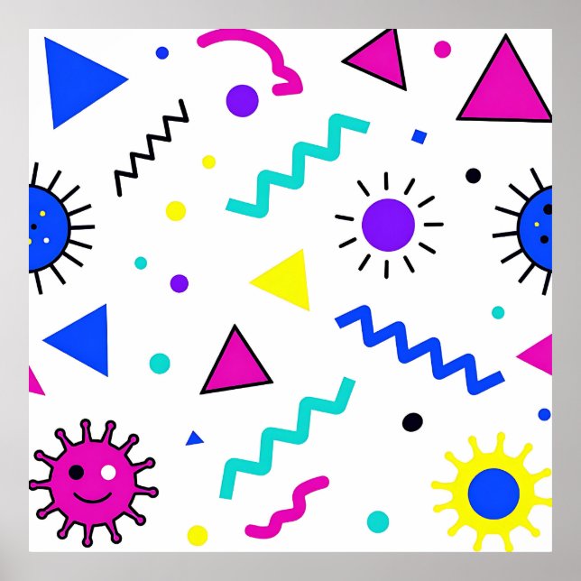 Poster Memphis Style Retro Virus Pattern Neon (Frente)