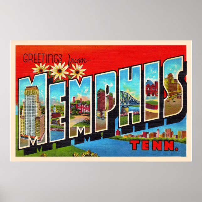 Poster Memphis Tennessee TN Vintage - Letra grande (Frente)