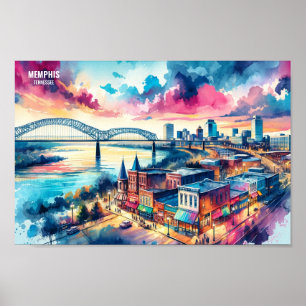 Poster Memphis Tennessee USA Viagem Places aqucolor