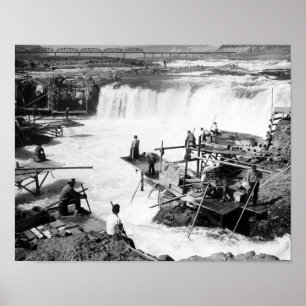 Póster Men fishing at Celilo Falls Photograph