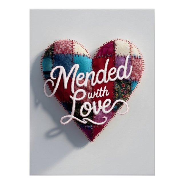 Póster Mended with Love Art Print – Cozy Heart Wall Decor (Frente)