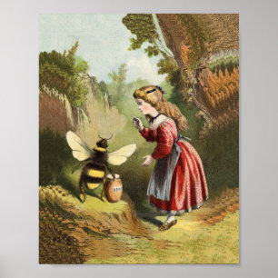 Póster Menina Abelha Vintage Pote de Mel