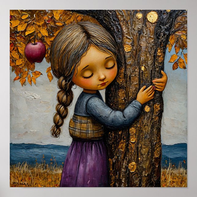 Poster Menina Abraçando a Macieira Natureza Romântica (Frente)