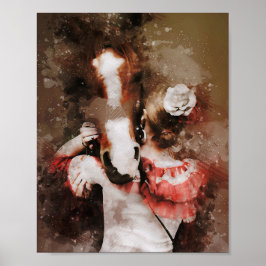 Poster menina abraçando cavalo linda pintura aquosa