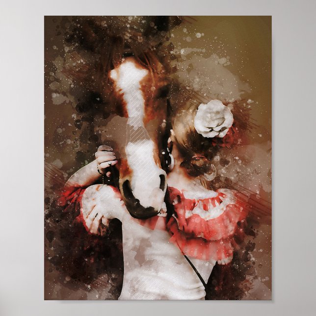 Poster menina abraçando cavalo linda pintura aquosa (Frente)