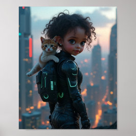 Poster Menina adorável com seu gatinho