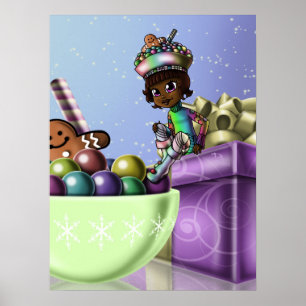 Póster Menina Afro-Americana e Doces de Natal