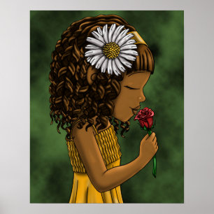 Póster Menina Afro-Americana e Rosa