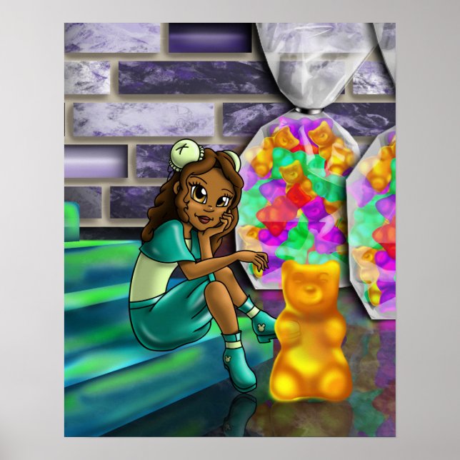 Poster Menina Afro-Americana e Ursinhos de Goma (Frente)
