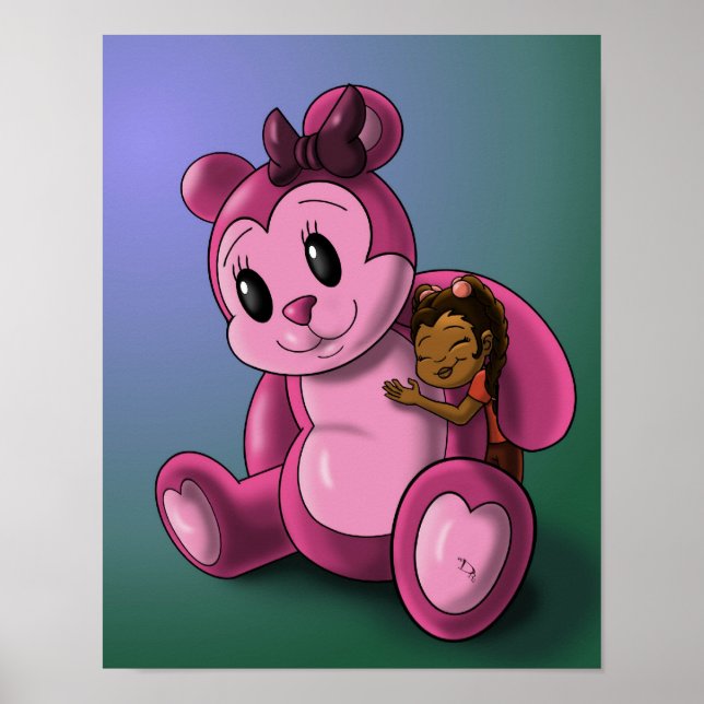 Poster Menina Afro-Americana e Urso de Pelúcia (Frente)