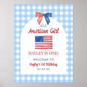 Poster Menina Americana Completo Aniversário de 1 Ano Con