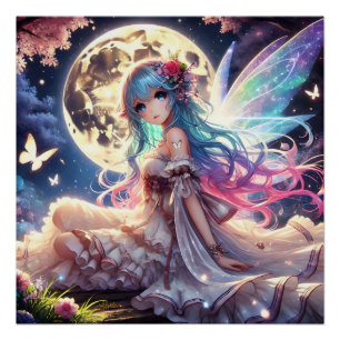 Póster Menina Anime Princesa Fada da Lua no Jardim