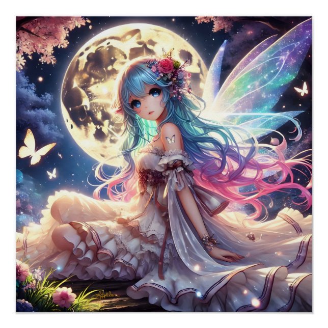 Póster Menina Anime Princesa Fada da Lua no Jardim (Frente)
