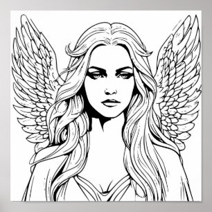 Poster Menina Anjo Guardião Preto e Branco