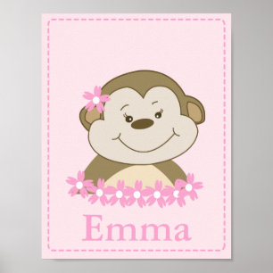 Póster Menina Arte Impressa para Quarto de Bebê Macaco Ba