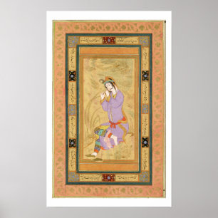 Póster Menina assentada que ondula seu cabelo em